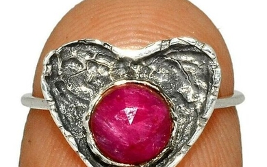 Rough Faceted Ruby Sterling Valentine Heart Ring