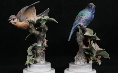 Royal Worcester Pair Indigo Bunting Bird Figures