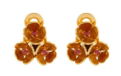 Ruby Floral Gold Clip-On Earrings