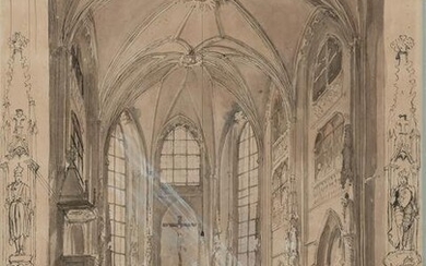 Rudolf von Alt Austrian, 1812-1905 A Service in a Gothic Church