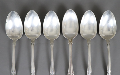 SET OF 5 SOUP SPOONS - marked “ALVIN STERLING”, “Chateau Rose” decor.