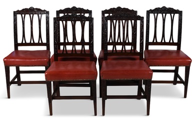 SET OF SIX FEDERAL STYLE MAHOGANY DINING CHAIRS 37 1/2 x 19 1/2 x 19 1/2 in. (95.3 x 49.5 x 49.5 cm.)