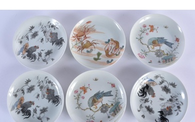 SIX CHINESE QING DYNASTY PORCELAIN SAUCERS of varying design...
