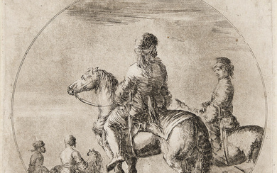 STEFANO DELLA BELLA Two Polish Horsemen with their Horses Facing Left. Etching, circ...