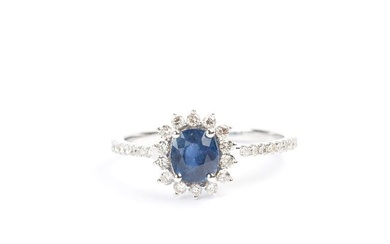 Sapphire, Diamond, 14k White Gold Ring.