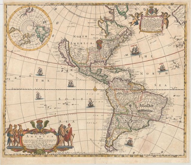 Scarce Map of the Americas - One of the Earliest Maps by Philip Lea, "A New Mapp of America Devided According to the Best and Latest Observations and Discoveries Wherein Are Described by Thear Proper Names the Seaverall Countries That Belonge to ye...