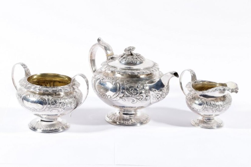 Scottish William IV Sterling Silver Three-Piece Tea Setting, Hallmarked Edinburgh c.1832 by Thomas A Finlayson (Combined wt.1.46kg)
