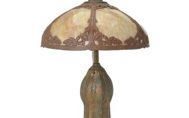 Secessionist Lamp Base with Slag Glass Shade.