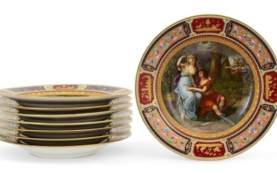 Set of Eight Royal Vienna Hand-Painted Porcelain Plates