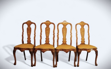 Set of four Dutch marquetry chairs dating from the 18th...