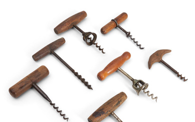 Seven Vintage Wood-handled Corkscrews America or Europe, 20th century