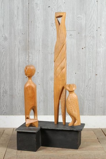 Signed Abstract Modernist Wood Figural Group
