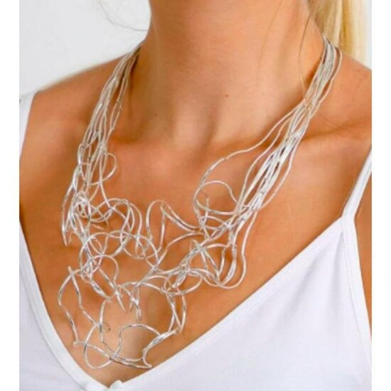 Silver Tangled Wire Statement Necklace