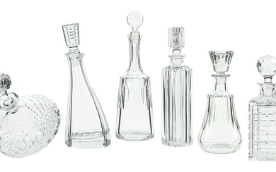 Six Molded and Cut Crystal Decanters