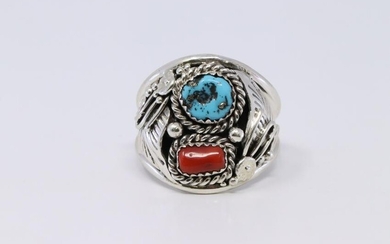 Sterling Silver With Turquoise and Coral By Leonard