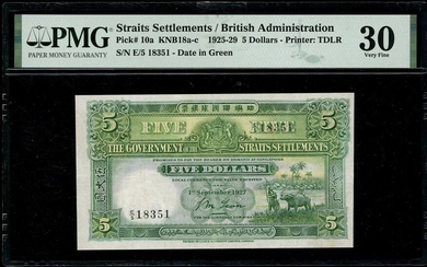 Straits Settlements, $5, 1.9.1927, serial number E/5 18351, (Pick 10a)