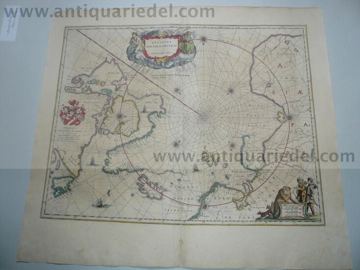 Sub polo arctico, map, anno 1650, Blaeu, old colours