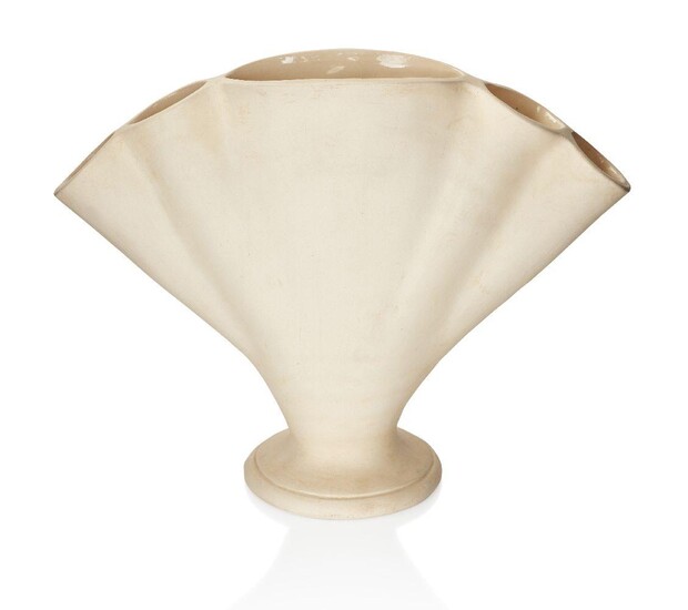 THE ANDREW WEAVING COLLECTION, Gerard de Witt (1884-1976) for Fulham Pottery, Footed, fan-form tulip vase, circa 1940, Unglazed exterior, glazed interior earthenware, Underside impressed stamp 'THE POTTERY/FULHAM/LONDON', 'MADE IN ENGLAND', and...