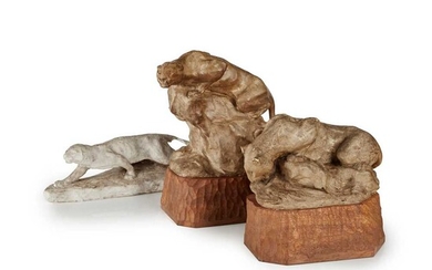 THREE PLASTER MAQUETTES OF WILD CATS EARLY 20TH CENTURY