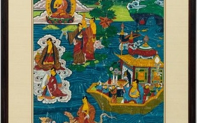 TIBETAN BUDDHIST THANGKA GOUACHE PAINTING ON SILK