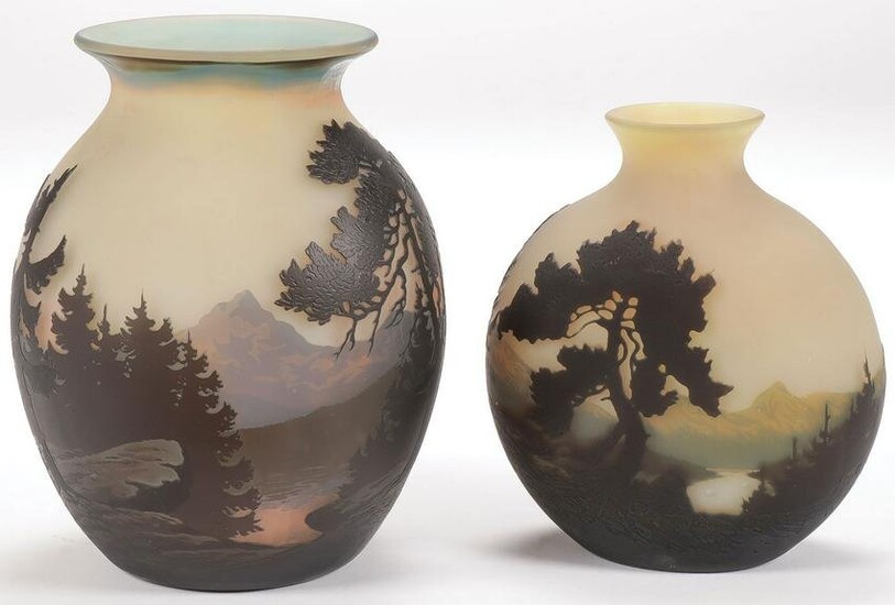 TWO MULLER FRES CAMEO GLASS VASES, C. 1910