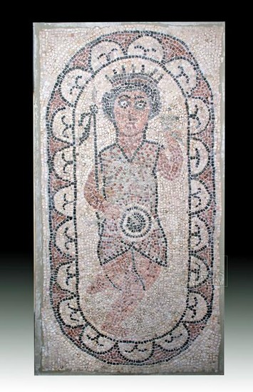 Tall Roman Mosaic Depicting Saint w/ Sceptre, Challice