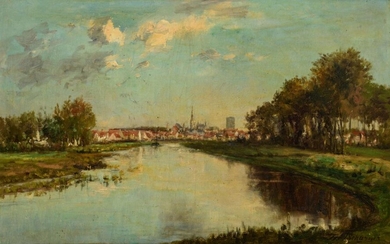 Theodore Tscharner, panorama of the city of Veurne, 1889, 34 x 54 cm