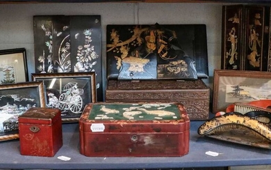 An early 20th century Japanese lacquered box, the top...