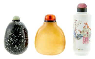 Three Chinese Snuff Bottles Height of largest 2 3/4 "