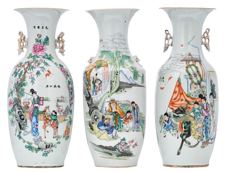 Three Chinese famille rose vases, one vase decorat…