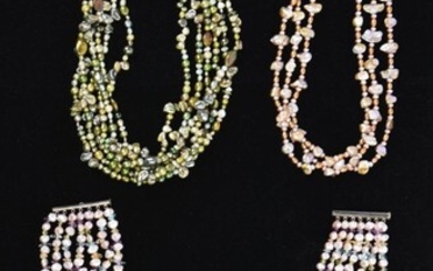 Three Multi Strand Necklaces With Freshwater Pearls.