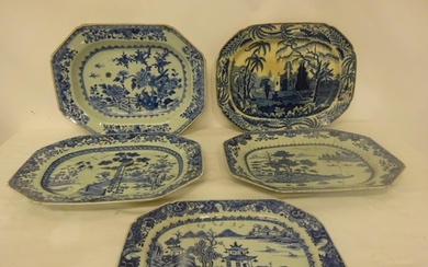 Three large blue & white plates, antique blue & white dish a...