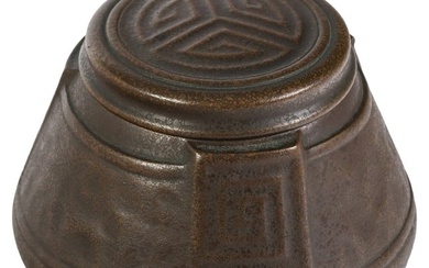 Tiffany Studios New York Bronze Greek Key Inkwell