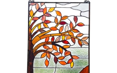 Tiffany Style Autumn Tree Stained Art Glass Panel