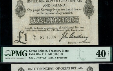 Treasury Series, John Bradbury, second issue £1 (2), ND (23 October 1914), serial number prefix...