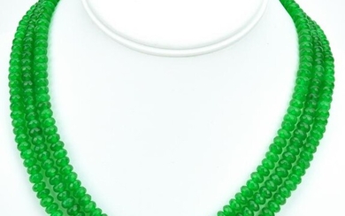 Triple Strand Carved Rondelle Jade Bead Necklace