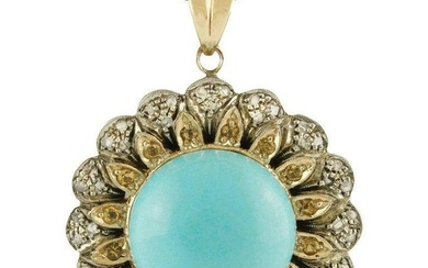 Turquoise Diamonds Topazes Rose Gold and Silver Pendant