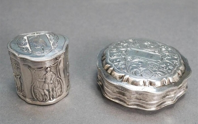 Two Continental Chased Silver Hinge Lidded Pillboxes, 1.4 oz