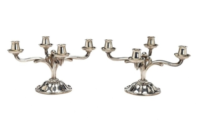 Two Dutch silver four light candelabras