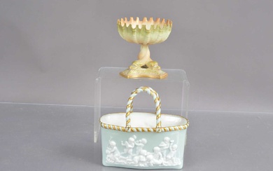 Two Royal Worcester items including an entwined dolphin crenellated bowl in blush ivory