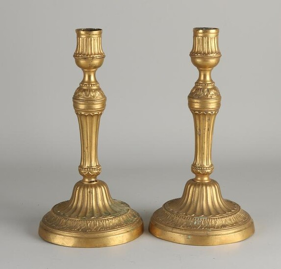 Two early 19th century ormolu bronze candlesticks.&#160