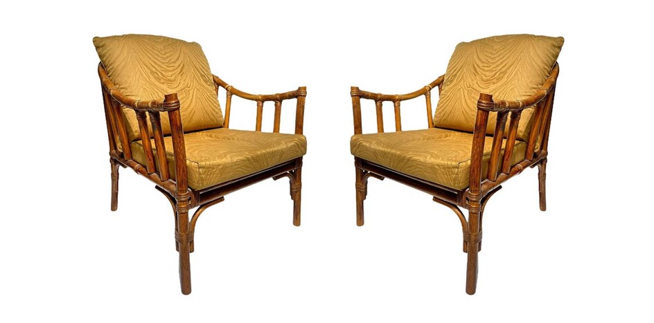 Two rattan armchairs, 20th century. H cm 67 x...