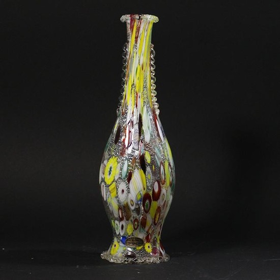 Unique Murano Venetian Glass Crystal Millefiore Vase
