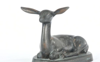 VAN DONGEN. "Lying doe". Bronze with shaded brown...