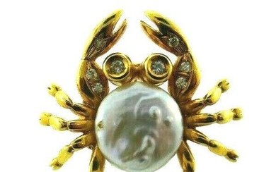 VINTAGE 14k Yellow Gold, Pearl & Diamond Cancer Crab