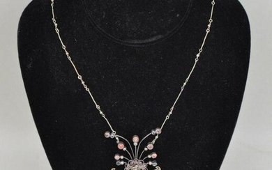 VIntage French Silver & Stone Filigree Necklace