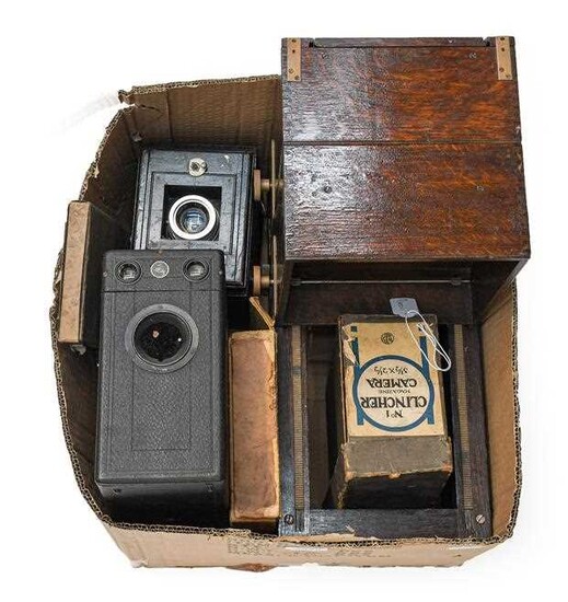 Various Cameras including part of wooden camera, The Midg,...