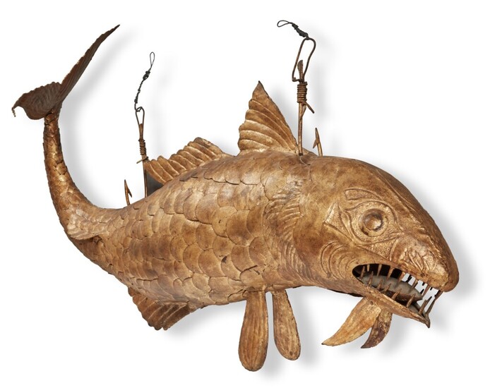 Very Fine American Gilded Metal Fish Monger's Trade Sign, Late 19th or Early 20th Century