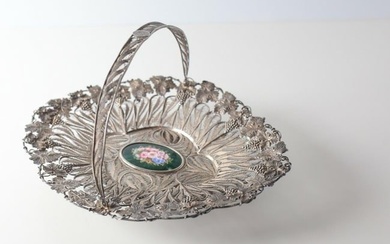 Very fine 19th century Continental Sterling Silver Filigree Basket with enamel