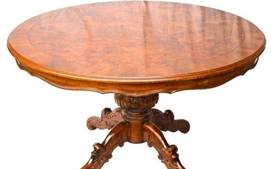 Victorian Burr Walnut Round Dining Table